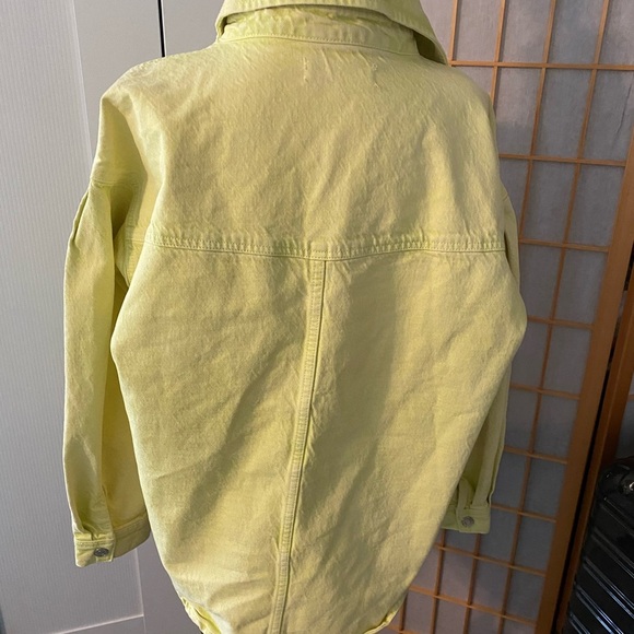 Mango MNG Denim Jean Jacket Womens 8 Yellow Green Button Long Sleeve Collared L - Picture 3 of 5